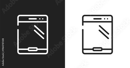Phone or tablet icon. Linear black, white icon from phoneset collection. Outline phone or tablet vector. Thin line symbol isolated on white and black background