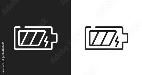 Phone battery icon. Linear black, white icon from phoneset collection. Outline phone battery vector. Thin line symbol isolated on white and black background