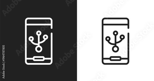 Electric port connection sign icon. Linear black, white icon from mobile phones collection. Outline electric port connection sign icon vector. Thin line symbol for use on web and mobile apps, logo,