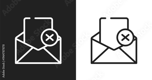 Failed message icon. Linear black, white icon from email collection. Outline failed message vector. Thin line symbol isolated on white and black background
