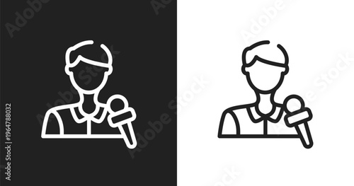 Journalists icon. Linear black, white icon from journalist collection. Outline journalists vector. Thin line symbol isolated on white and black background