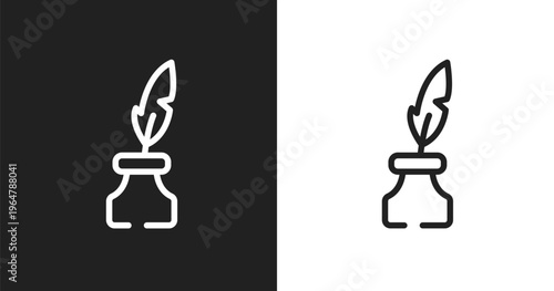 Inkwell icon. Linear black, white icon from postal elements collection. Outline inkwell vector. Thin line symbol isolated on white and black background