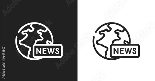 Global news icon. Linear black, white icon from journalist collection. Outline global news vector. Thin line symbol isolated on white and black background