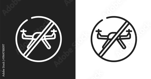 No drone zone icon. Linear black, white icon from drone collection. Outline no drone zone vector. Thin line symbol isolated on white and black background