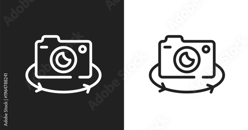 Rotate camera icon. Linear black, white icon from electronic device collection. Outline rotate camera vector. Thin line symbol isolated on white and black background