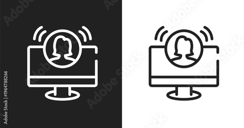 Teleconference icon. Linear black, white icon from social network collection. Outline teleconference vector. Thin line symbol isolated on white and black background