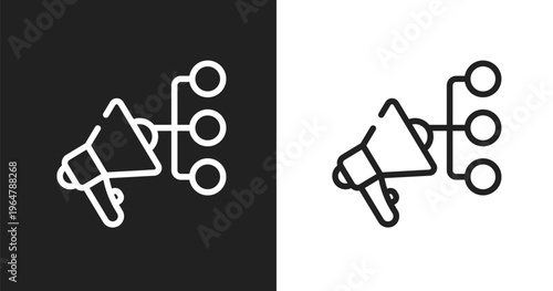 Promote icon. Linear black, white icon from social network collection. Outline promote vector. Thin line symbol isolated on white and black background