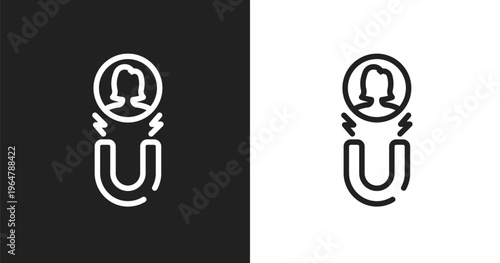 Attraction icon. Linear black, white icon from marketing & growth collection. Outline attraction vector. Thin line symbol isolated on white and black background