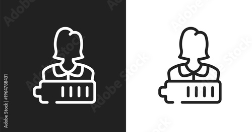Charged icon. Linear black, white icon from introvert collection. Outline charged vector. Thin line symbol isolated on white and black background