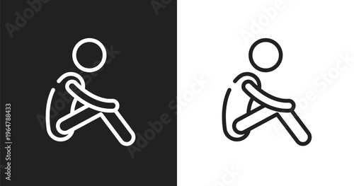 Lonely icon. Linear black, white icon from introvert collection. Outline lonely vector. Thin line symbol isolated on white and black background