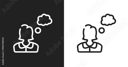 Thoughtful icon. Linear black, white icon from introvert collection. Outline thoughtful vector. Thin line symbol isolated on white and black background