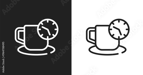 Coffee break icon. Linear black, white icon from discussion collection. Outline coffee break vector. Thin line symbol isolated on white and black background