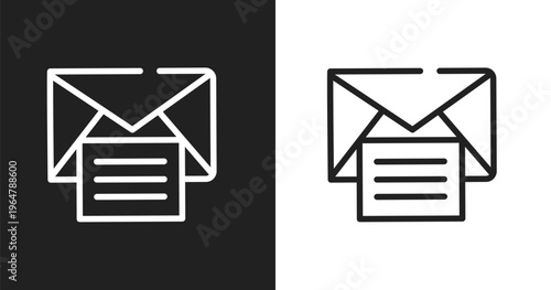 Open mail icon. Linear black, white icon from post office collection. Outline open mail vector. Thin line symbol isolated on white and black background