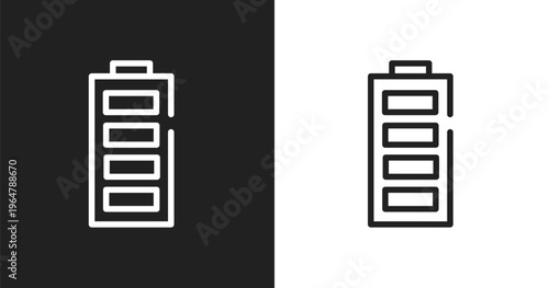 Full battery icon. Linear black, white icon from notification collection. Outline full battery vector. Thin line symbol isolated on white and black background