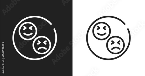 Reaction icon. Linear black, white icon from notification collection. Outline reaction vector. Thin line symbol isolated on white and black background
