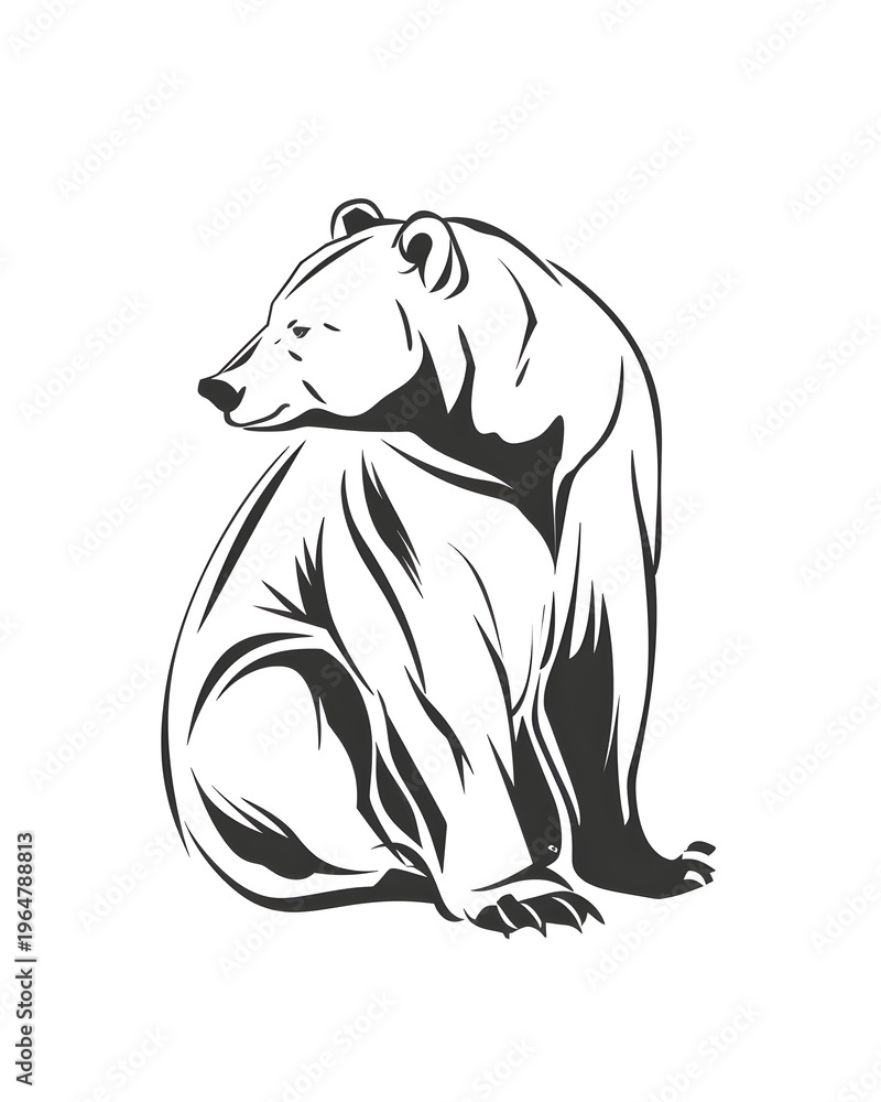 Fototapeta premium Minimal outline of bear with soft curves isolated on white background 