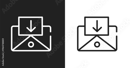 Incoming mail icon. Linear black, white icon from post office collection. Outline incoming mail vector. Thin line symbol isolated on white and black background