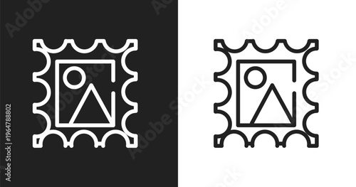 Post stamp icon. Linear black, white icon from post office collection. Outline post stamp vector. Thin line symbol isolated on white and black background