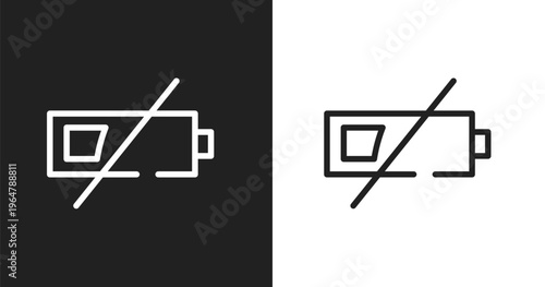 Low battery icon. Linear black, white icon from mobile interface collection. Outline low battery vector. Thin line symbol isolated on white and black background