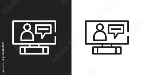Online interview icon. Linear black, white icon from interview collection. Outline online interview vector. Thin line symbol isolated on white and black background
