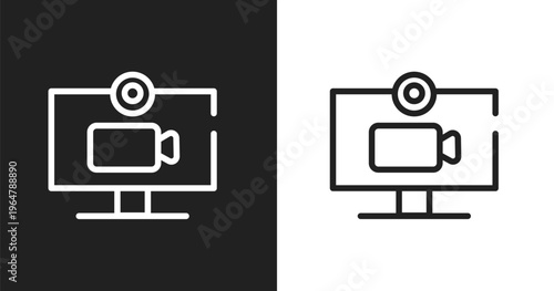 Video chat icon. Linear black, white icon from dialogue assets collection. Outline video chat vector. Thin line symbol isolated on white and black background