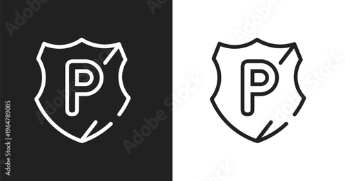 Police shield icon. Linear black, white icon from emergency services collection. Outline police shield vector. Thin line symbol isolated on white and black background