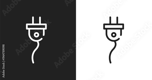 Cord icon. Linear black, white icon from communication collection. Outline cord vector. Thin line symbol isolated on white and black background