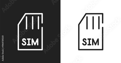 Simcard icon. Linear black, white icon from mobile collection. Outline simcard vector. Thin line symbol isolated on white and black background
