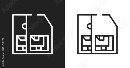 Sim card icon. Linear black, white icon from smartphone collection. Outline sim card vector. Thin line symbol isolated on white and black background