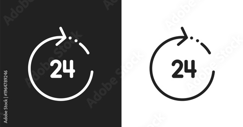 24h icon. Linear black, white icon from phone collection. Outline 24h vector. Thin line symbol isolated on white and black background