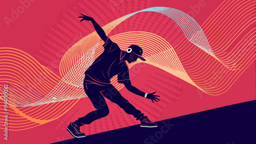 A dynamic vector graphic of a man dancing in a vibrant silhouette