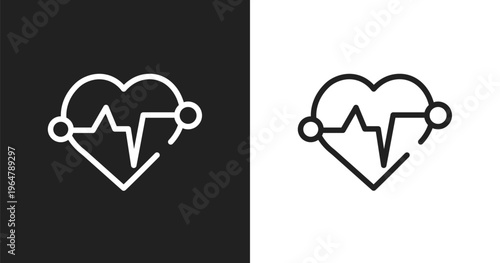 Heart rate icon. Linear black, white icon from smartphone applications collection. Outline heart rate vector. Thin line symbol isolated on white and black background