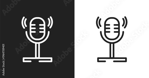 Voice recorder icon. Linear black, white icon from communication and media collection. Outline voice recorder vector. Thin line symbol isolated on white and black background