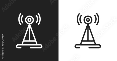 Radio antenna icon. Linear black, white icon from communication and media collection. Outline radio antenna vector. Thin line symbol isolated on white and black background
