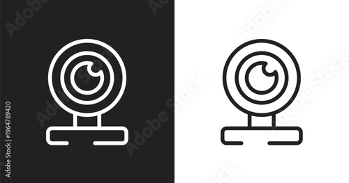 Webcam icon. Linear black, white icon from communication collection. Outline webcam vector. Thin line symbol isolated on white and black background