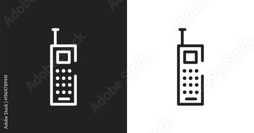 Vintage mobile phone icon. Linear black, white icon from phone icons collection. Outline vintage mobile phone vector. Thin line symbol isolated on white and black background