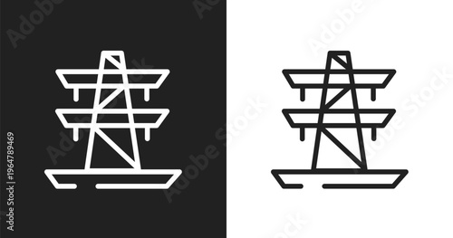 Tower transmissions icon. Linear black, white icon from phone icons collection. Outline tower transmissions vector. Thin line symbol isolated on white and black background