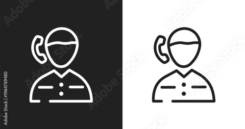 Boy talking by phone icon. Linear black, white icon from phone icons collection. Outline boy talking by phone vector. Thin line symbol isolated on white and black background