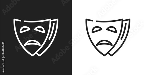 Tragedy icon. Linear black, white icon from cinema collection. Outline tragedy vector. Thin line symbol isolated on white and black background