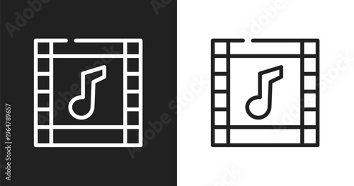 Soundtrack icon. Linear black, white icon from cinema collection. Outline soundtrack vector. Thin line symbol isolated on white and black background