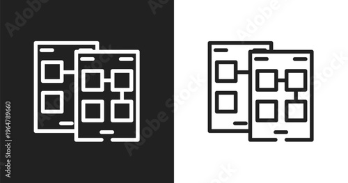Storyboard icon. Linear black, white icon from cinema collection. Outline storyboard vector. Thin line symbol isolated on white and black background
