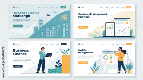 A vector graphic illustration of a business finance website template design