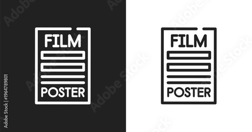 Film poster icon. Linear black, white icon from cinema collection. Outline film poster vector. Thin line symbol isolated on white and black background