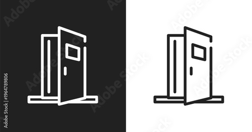 Doorway icon. Linear black, white icon from cinema collection. Outline doorway vector. Thin line symbol isolated on white and black background