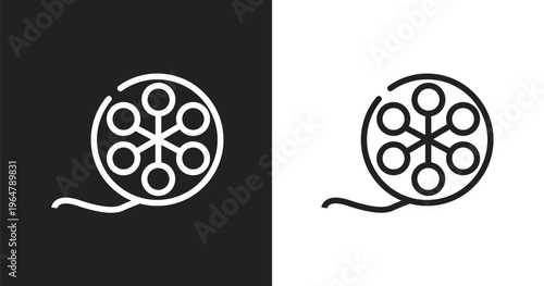 Film roll side view icon. Linear black, white icon from cinema collection. Outline film roll side view vector. Thin line symbol isolated on white and black background