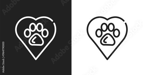 Animal rights icon. Linear black, white icon from charity collection. Outline animal rights vector. Thin line symbol isolated on white and black background