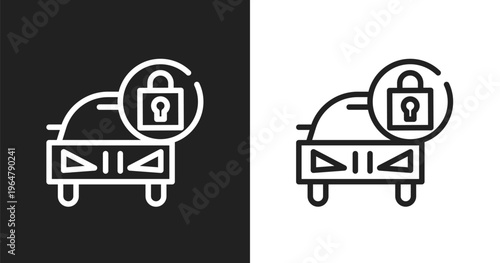 Car lock icon. Linear black, white icon from car parts collection. Outline car lock vector. Thin line symbol isolated on white and black background