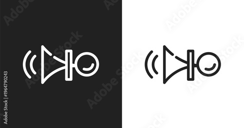 Car horn icon. Linear black, white icon from car parts collection. Outline car horn vector. Thin line symbol isolated on white and black background