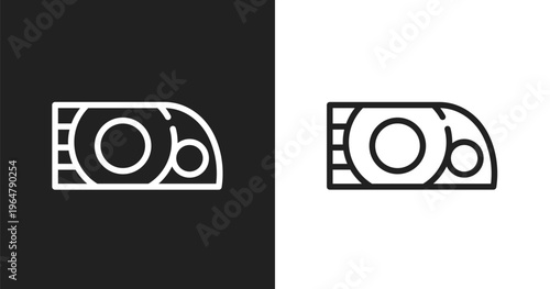 Car headlight icon. Linear black, white icon from car parts collection. Outline car headlight vector. Thin line symbol isolated on white and black background