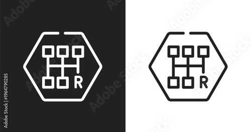 Car gearbox icon. Linear black, white icon from car parts collection. Outline car gearbox vector. Thin line symbol isolated on white and black background